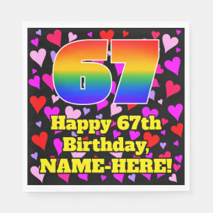 67. Geburtstag: Loving Hearts Pattern, Regenbogen Serviette