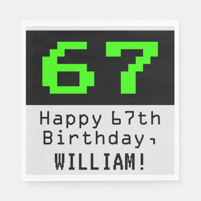 67. Geburtstag - Nerdy / Geeky Style "67" & Name Serviette (Vorderseite)