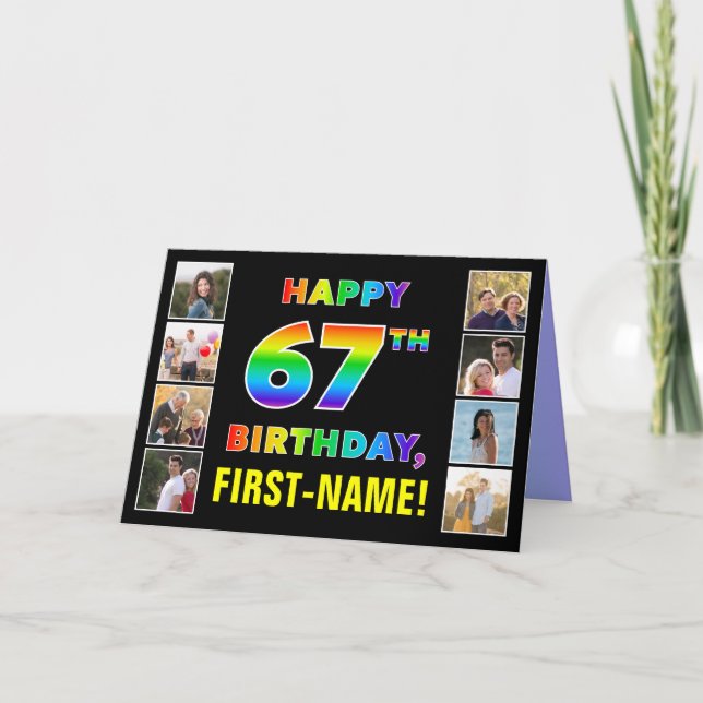 67. Geburtstag: Regenbogentext, benutzerdefinierte Karte (Vorderseite)