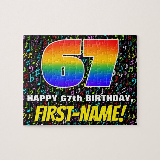 67. Geburtstag — Spaß, farbenfrohe Musiksymbole &  (Horizontal)