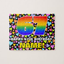 67. Geburtstag — Spaß, liebevolle Herzformen + "67