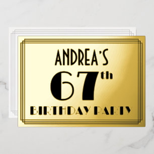67. Geburtstagsparty — Art Deco Look "67" + Name Folieneinladung