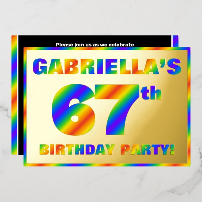 67. Geburtstagsparty — Spaß, Regenbogenspektrum "6 Folieneinladung (Vorderseite/Rückseite)
