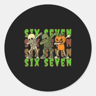 67 Halloween Meme Six Seven Dabbing Skeleton Zombi Runder Aufkleber