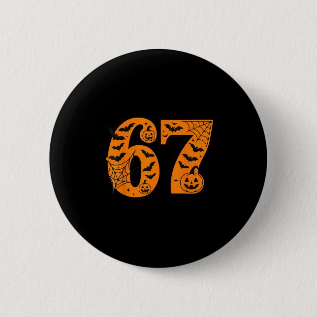 67 Halloween Six Sieben Brainrot Meme Jungs Kinder Button (Vorderseite)
