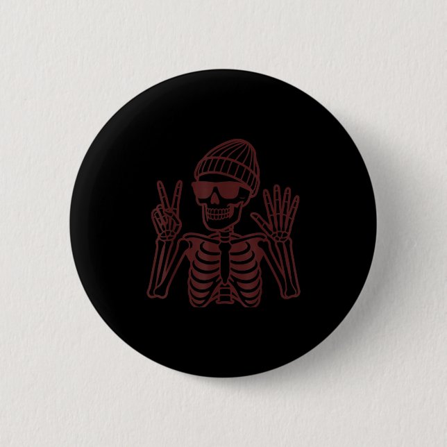 67 Halloween Skelett Friedenszeichen Lustiges Meme Button (Vorderseite)