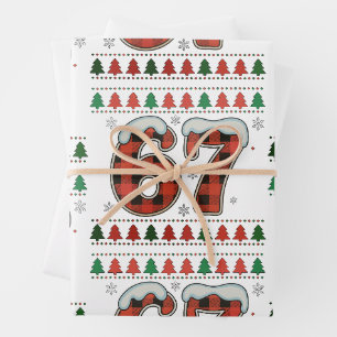 67 hässliches Weihnachten Xmas Rot Buffalo Kariert Geschenkpapier Set