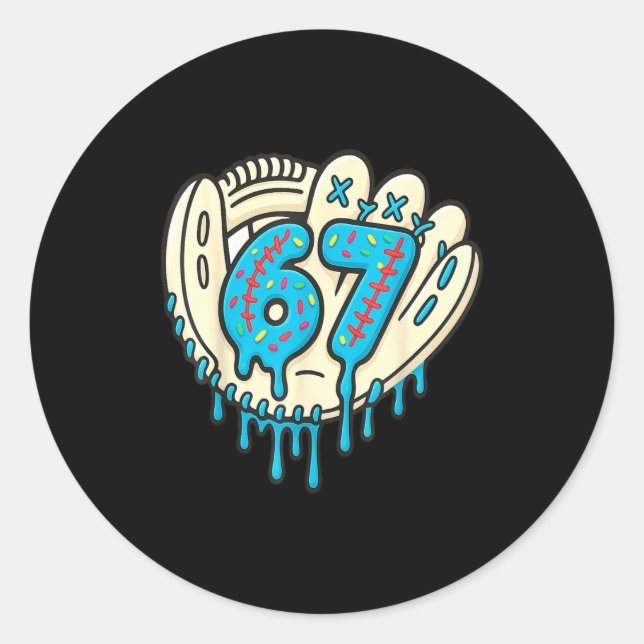 67 Ice Cream Drip Funny Six Seven Baseball  Runder Aufkleber (Vorderseite)