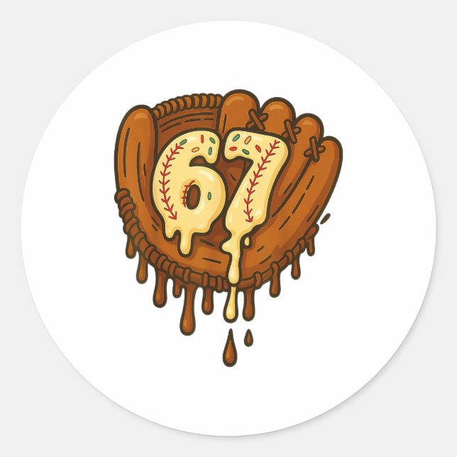 67 Ice Cream Drip Funny Six Seven Baseball  Runder Aufkleber (Vorderseite)