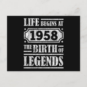 67 Jahre alt 1958 Geburt einer Legende 67. Geburts Postkarte