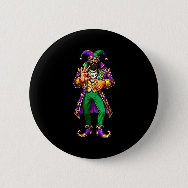67 Jester Man Mardi Gras Six Seven Meme Gen Alpha  Button (Vorderseite)