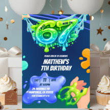 67 Junge Neon Blau Grüne Schleim Geburtstagseinlad