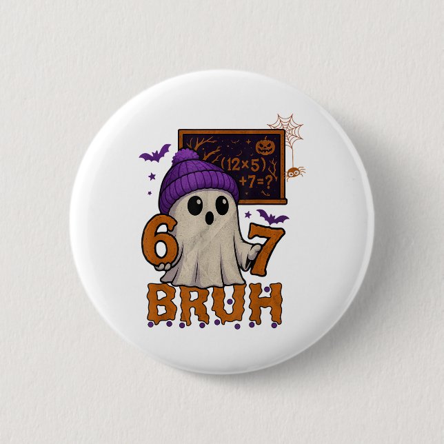 67 Lehrer Halloween Geist Sechs Sieben Meme Mathe  Button (Vorderseite)