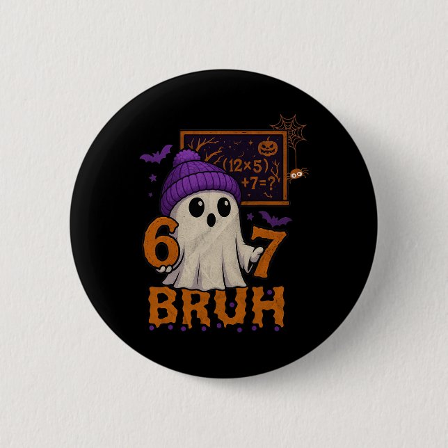 67 Lehrer Halloween Geist Sechs Sieben Meme Mathe  Button (Vorderseite)