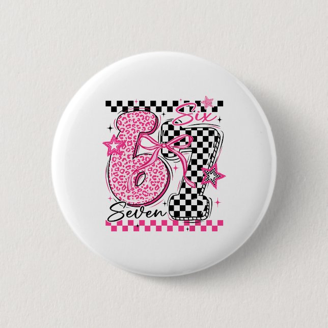 67 Leopard Kariert Lustig Six Seven Meme 6-7 Teac Button (Vorderseite)