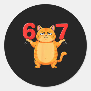 67 Lustige Katze Sechs Sieben Meme Gen Z Alpha Hum Runder Aufkleber