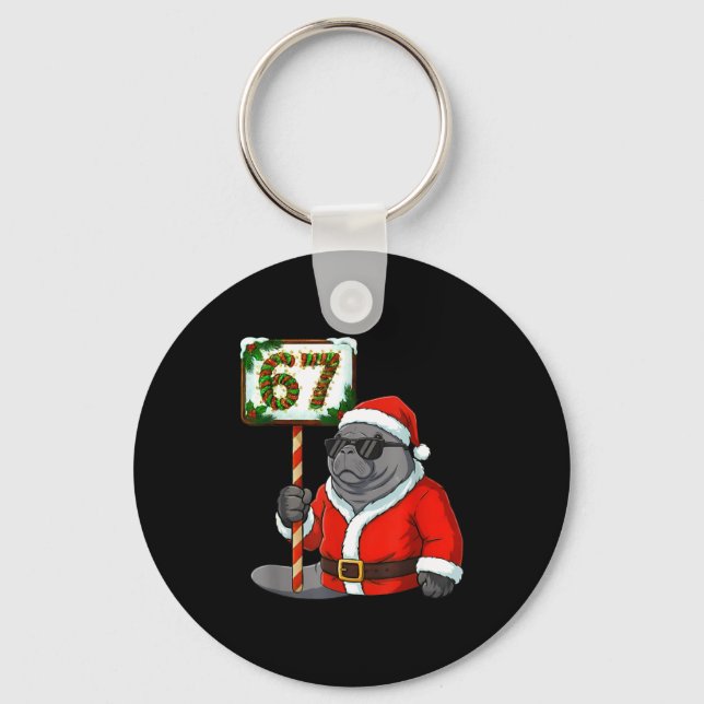 67 Manatee Christmas Six Seven Meme Brainrot Manat Schlüsselanhänger (Vorderseite)