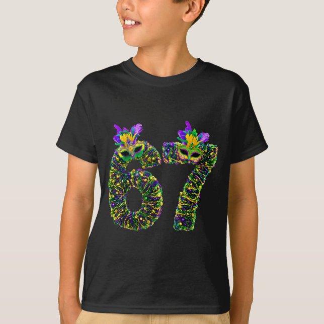 67 Mardi Gras Beads Mask Six Seven Meme 6 7 Carniv T-Shirt (Vorderseite)