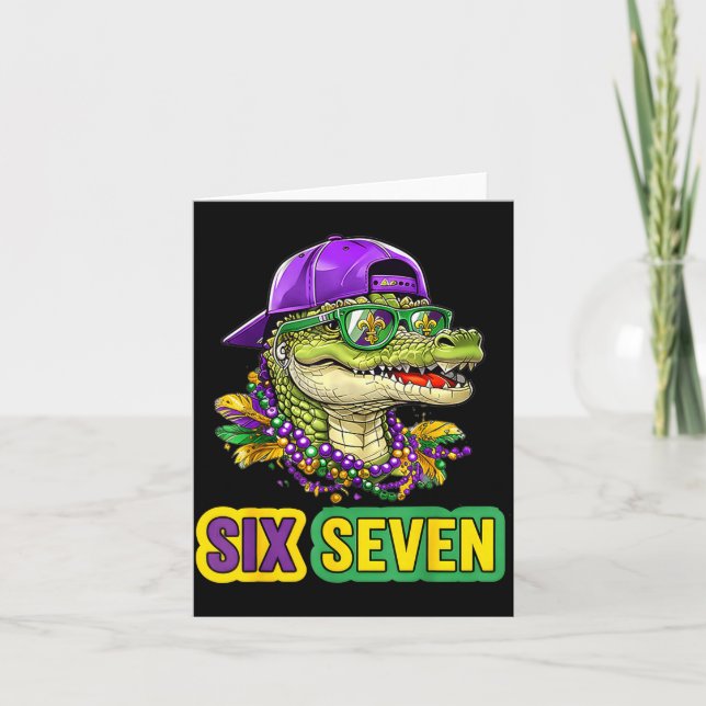 67 Mardigator Alligator Mardi Gras Six Seven Funny Karte (Vorderseite)