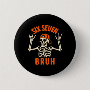 67 Meme 6 7 Lustiger Halloween-Skelett Rock On Six Button