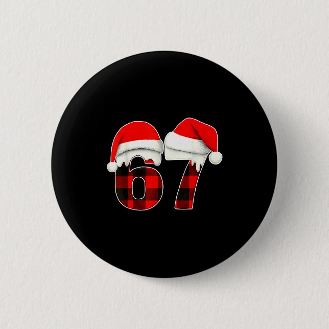 67 Meme Brainrot Funny Christmas Plaid Xmas Pajama Button (Vorderseite)