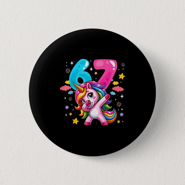 67 Meme Einhorn für Mädchen Sechs Sieben Meme Brai Button (Vorderseite)