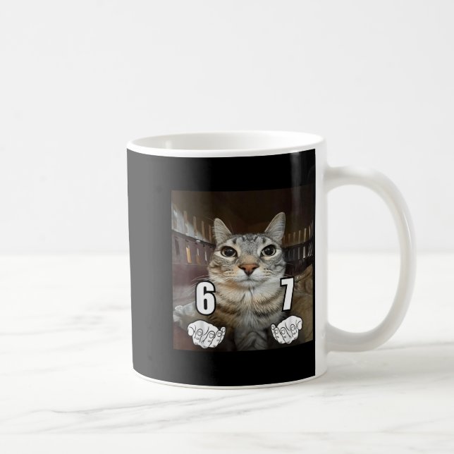 67 Meme Funny Cat Six Seven Meme 6 7  Kaffeetasse (Rechts)