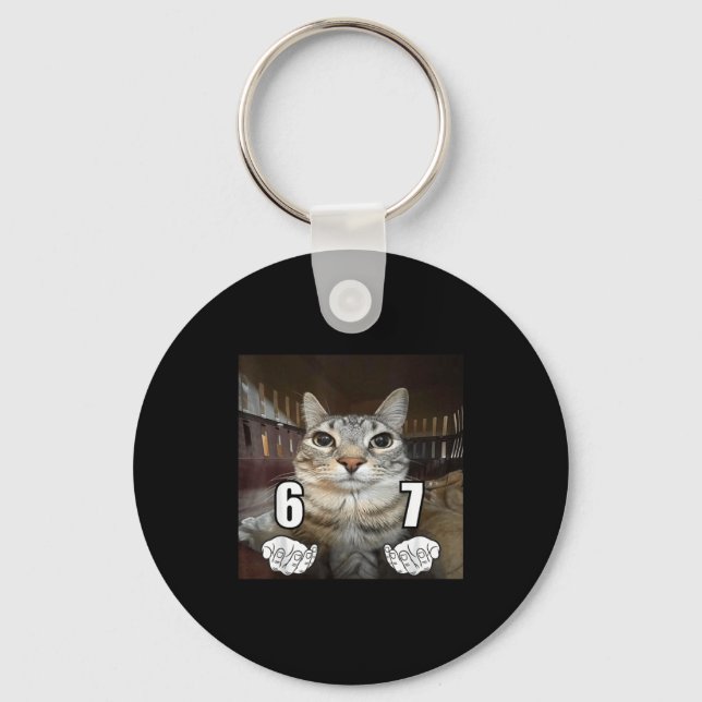 67 Meme Funny Cat Six Seven Meme 6 7  Schlüsselanhänger (Vorderseite)