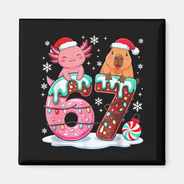 67 Meme Kawaii Axolotl Capybara Weihnachten Eiscre Magnet (Vorne)