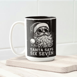 67 Meme Lustiger Santa sagt sechs sieben Weihnacht Zweifarbige Tasse
