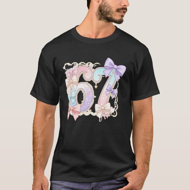 67 Meme Pastel Coquettes Bow Funny Kawaii 6 7 Numb T-Shirt (Vorderseite)