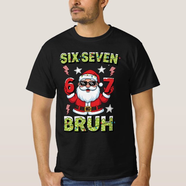 67 Meme Six Seven Bruh Dabbing Santa Funny Xmas T-Shirt (Vorderseite)