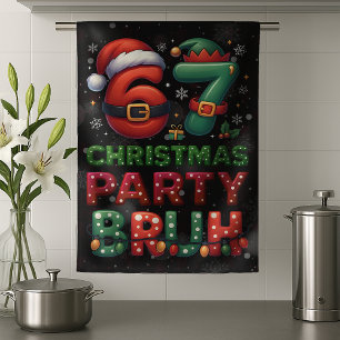67 Meme Six Seven Bruh Lustiges Weihnachten 6 7 Geschirrtuch