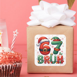 67 Meme Six Seven Bruh Lustiges Weihnachten 6 7 Quadratischer Aufkleber