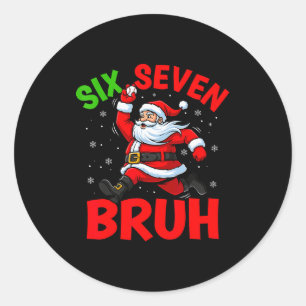 67 Meme Six Seven Bruh Weihnachtsmann Baseball Lus Runder Aufkleber