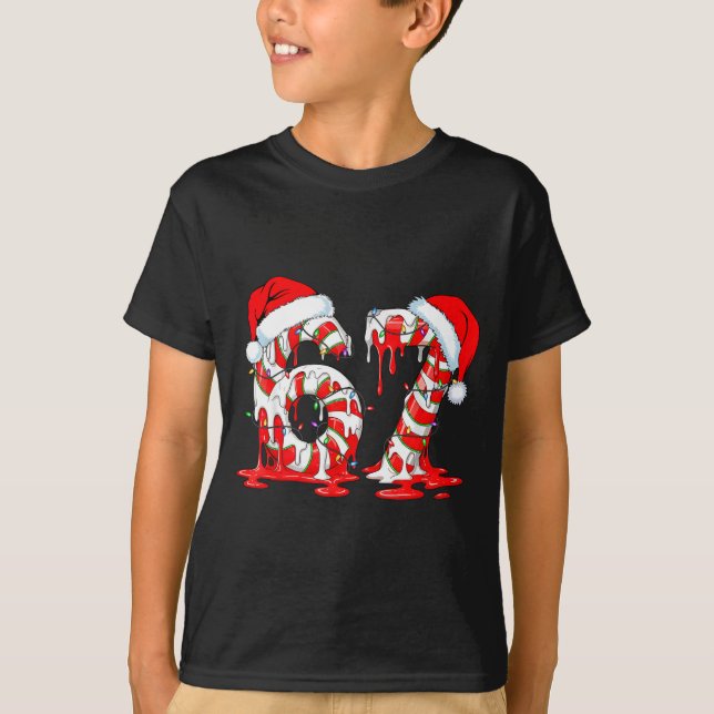67 Meme Six Seven Candy Canes Drip Christmas Pajam T-Shirt (Vorderseite)