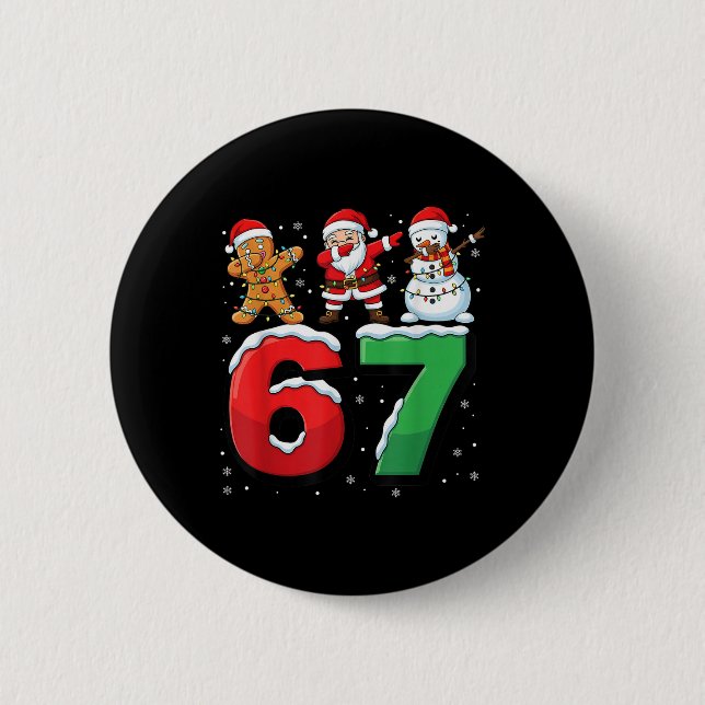 67 Meme Six Seven Dabbing Weihnachtsmann 6 7 Lusti Button (Vorderseite)