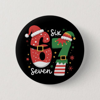 67 Meme Six Seven Elf Christmas Santa Hat Button