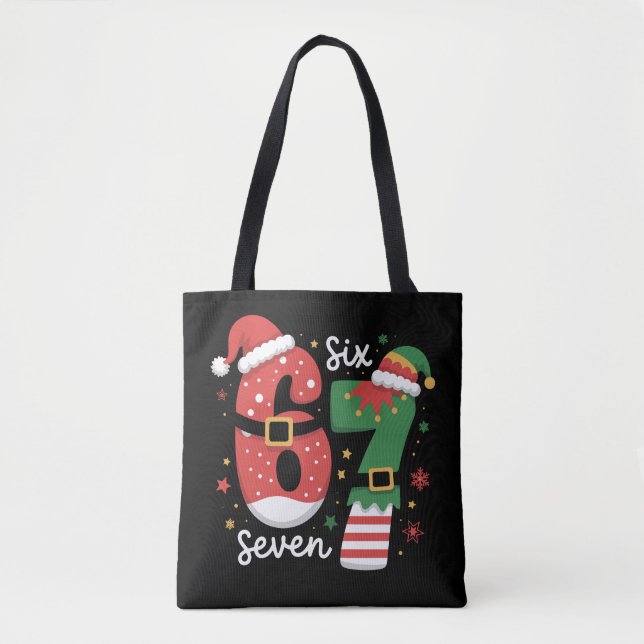 67 Meme Six Seven Elf Christmas Santa Hat Tasche (Vorderseite)