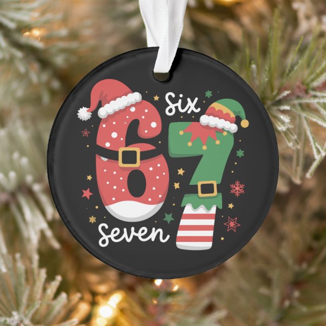 67 Meme Six Seven Elf Weihnachtsmann Mütze Ornament (Baum)