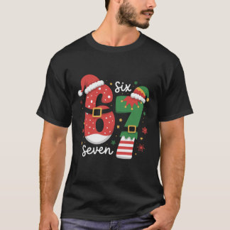 67 Meme Six Seven Elf Weihnachtsmann Mütze T-Shirt