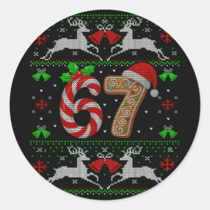 67 Meme Six Seven Lustiges Hässliches Weihnachten Runder Aufkleber