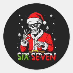 67 Meme Six Seven Skelett Weihnachtsmann Lustiges  Runder Aufkleber