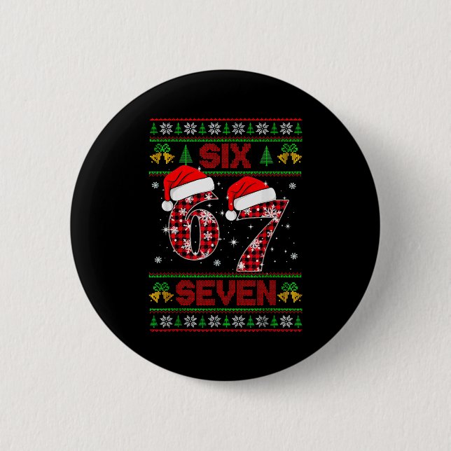 67 Meme Six Seven Weihnachts hässlicher Pullover f Button (Vorderseite)