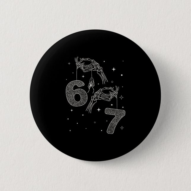 67 Meme Skeleton Hand Funny Halloween Six Seven Te Button (Vorderseite)