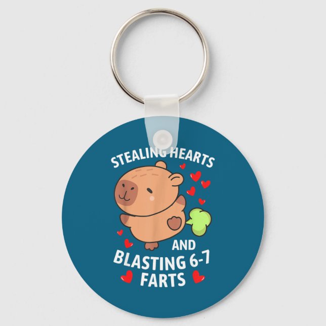 67 Meme Stealing Hearts Valentine's Day Capybara K Schlüsselanhänger (Vorderseite)