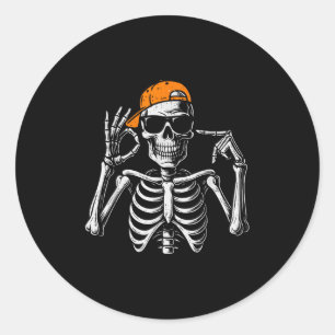 67 Meme Trendiger Skelett Halloween Lustig Six Sev Runder Aufkleber