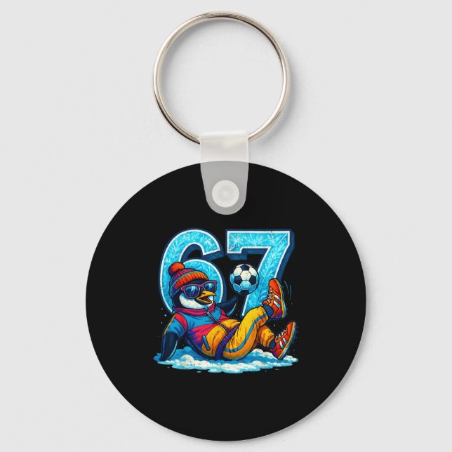 67 Penguin Soccer Funny Winter Meme Gift  Schlüsselanhänger (Vorderseite)