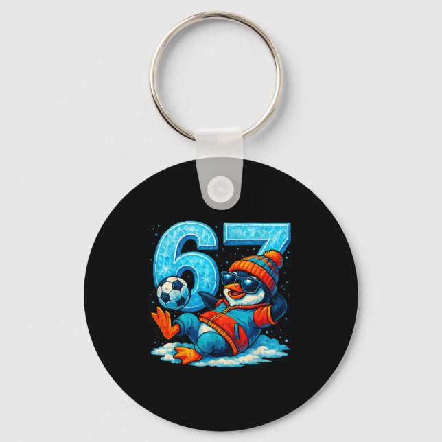 67 Penguin Soccer Funny Winter Meme Gift  Schlüsselanhänger (Vorderseite)