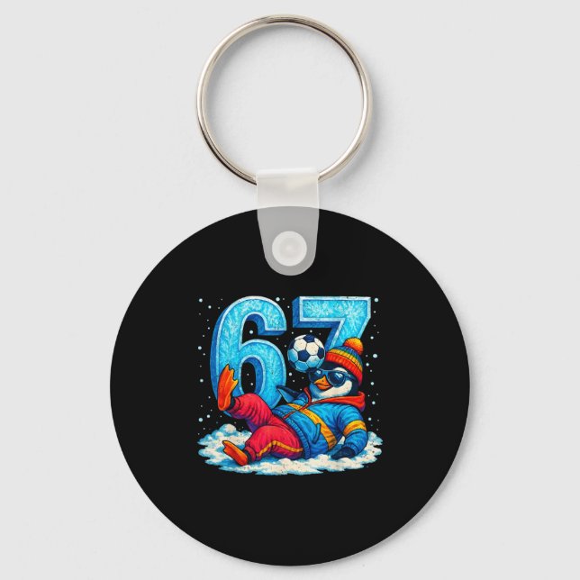 67 Penguin Soccer Funny Winter Meme Gift  Schlüsselanhänger (Vorderseite)